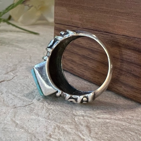 Vintage Square cut Turquoise Ring Handmade Solid 925 Sterling Silver about sz. 7 - Picture 9 of 16